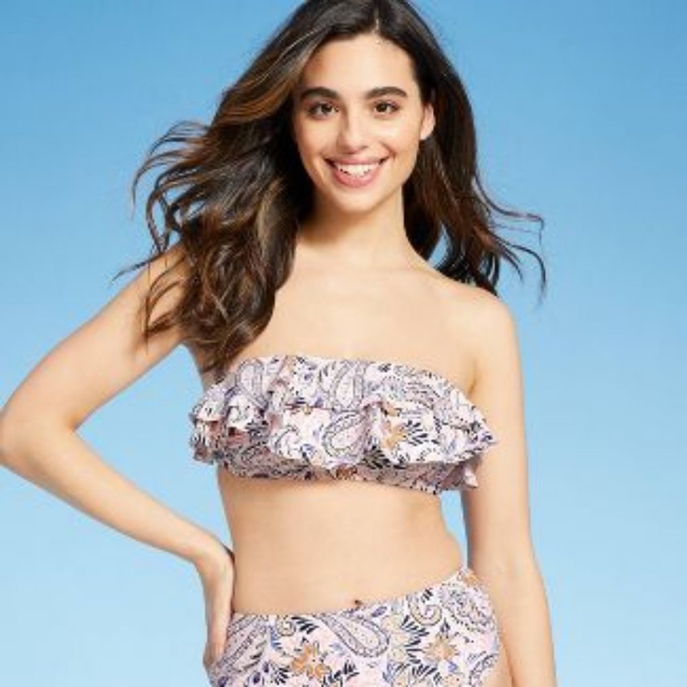 NWT!  Kona Sol Double Ruffle Bandeau Bikini Top - Small